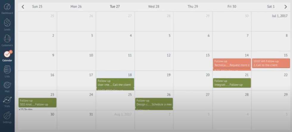 calendrier taches amocrm