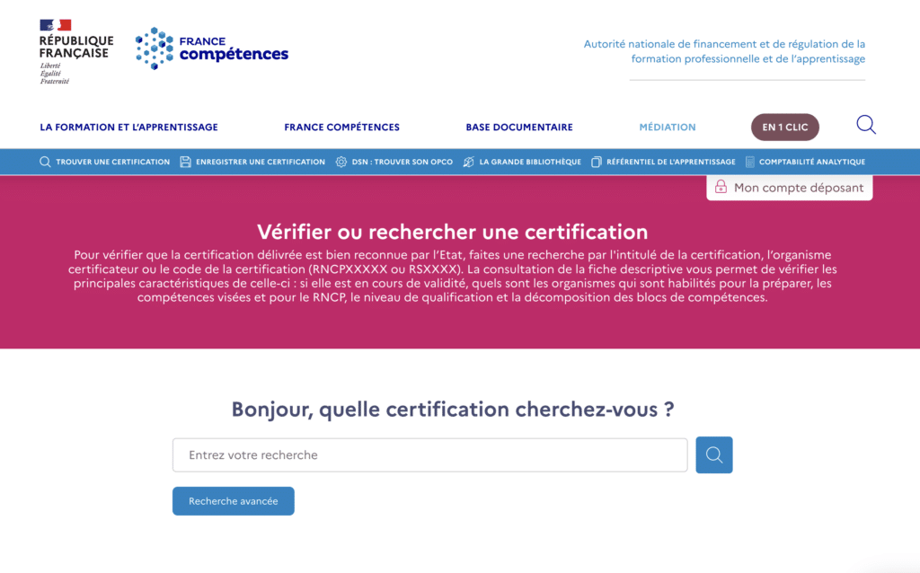 certification frannce competences