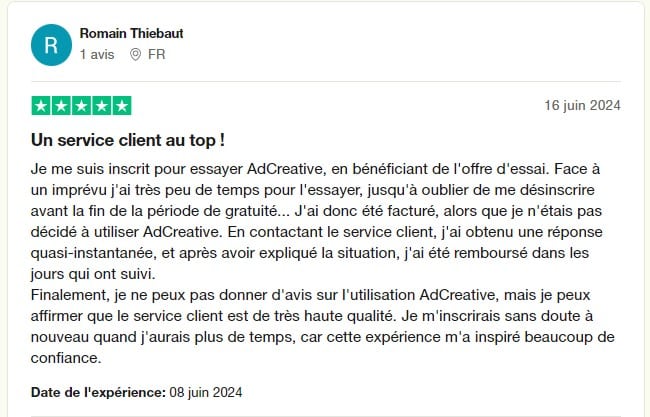 avis 1 trustpilot adcreative ai