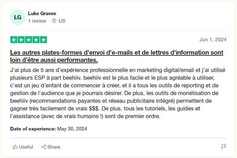 avis 1 beehiiv trustpilot