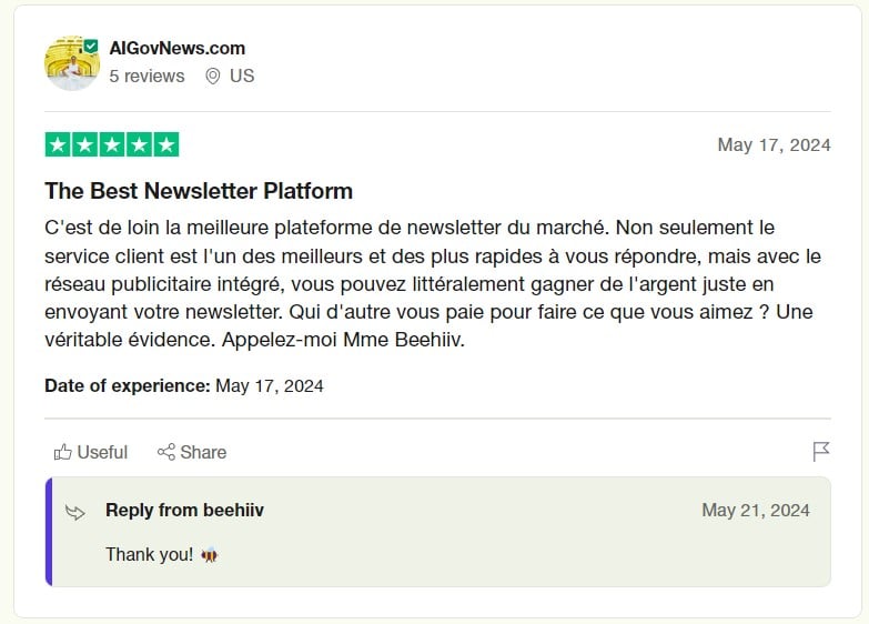 avis 2 beehiiv trustpilot