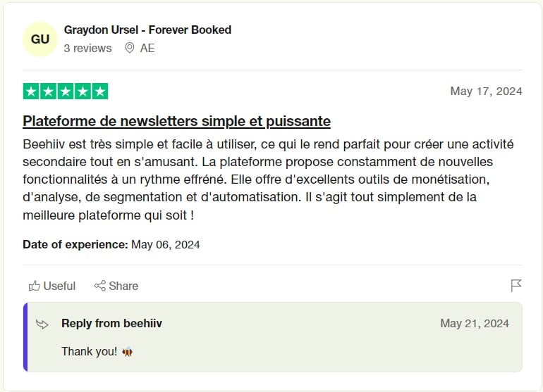 avis 3 beehiiv trustpilot