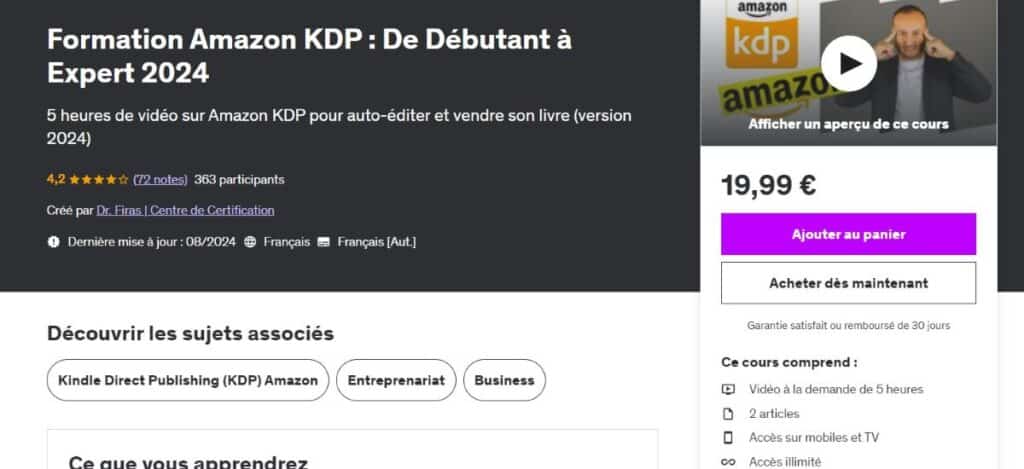 interface formation amazon kdp de debutant a expert