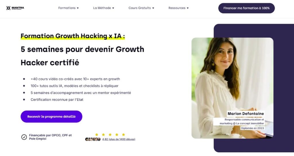 interface formation growth hacking x ia 5 semaines pour devenir growth hacker de mantra