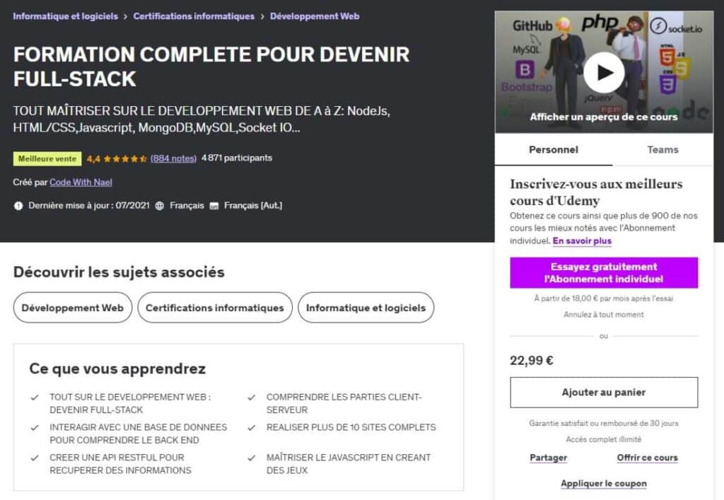 interface formation complète pour devenir full stack