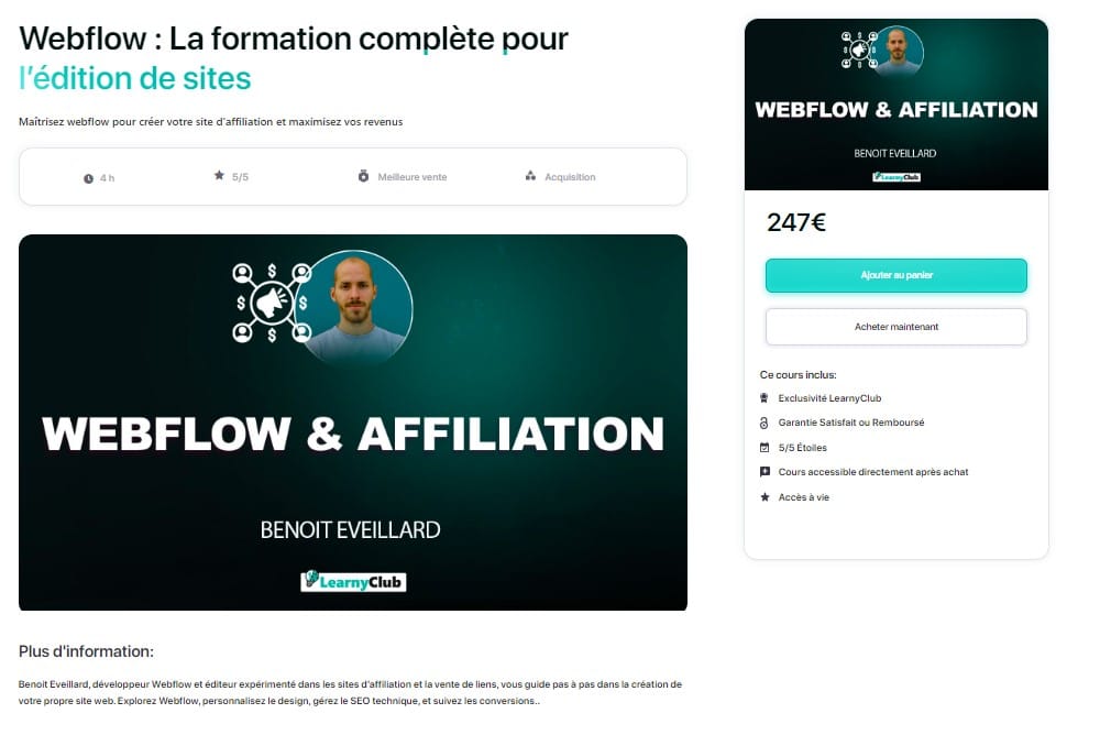 interface formation webflow de learnyclub