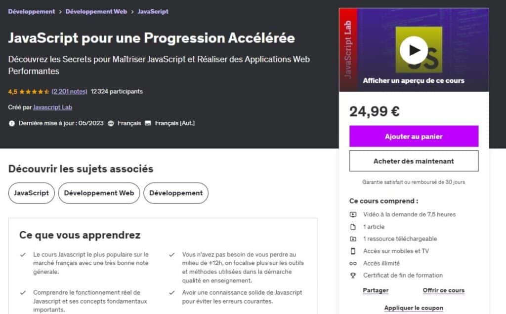 interface javascript pour une progression acceleree